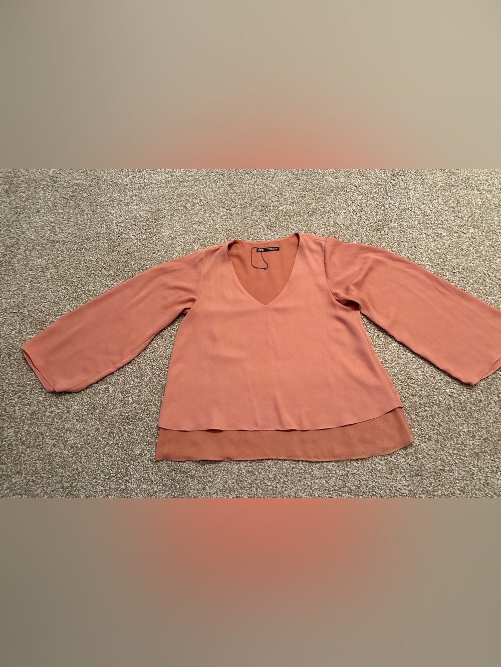 Zara Coral V-Neck Layered Blouse